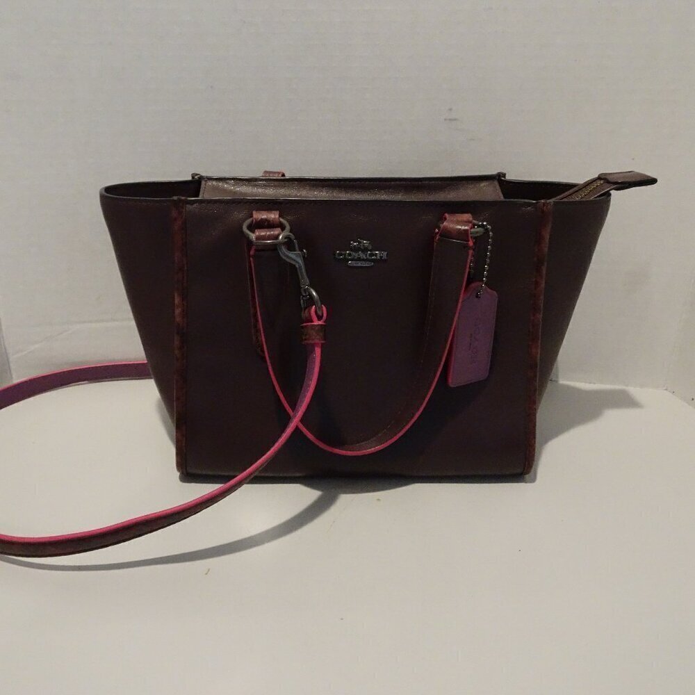 Coach Crosby Handbag Carryall Oxblood Leather Exotic Python Snake Trim Purse